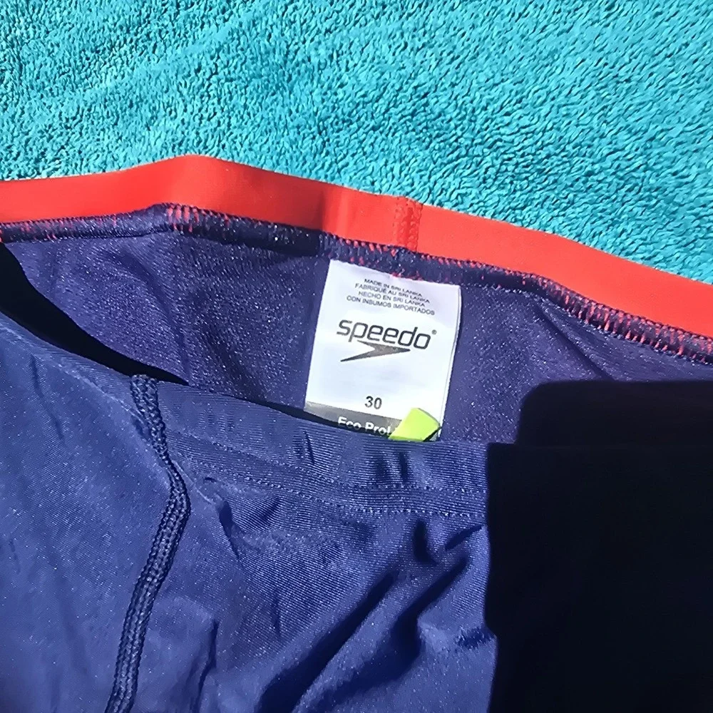 Speedo Eco ProLT Jammer Swimsuit Size 30 Navy Red Boys Swim Team UPF 50+ New